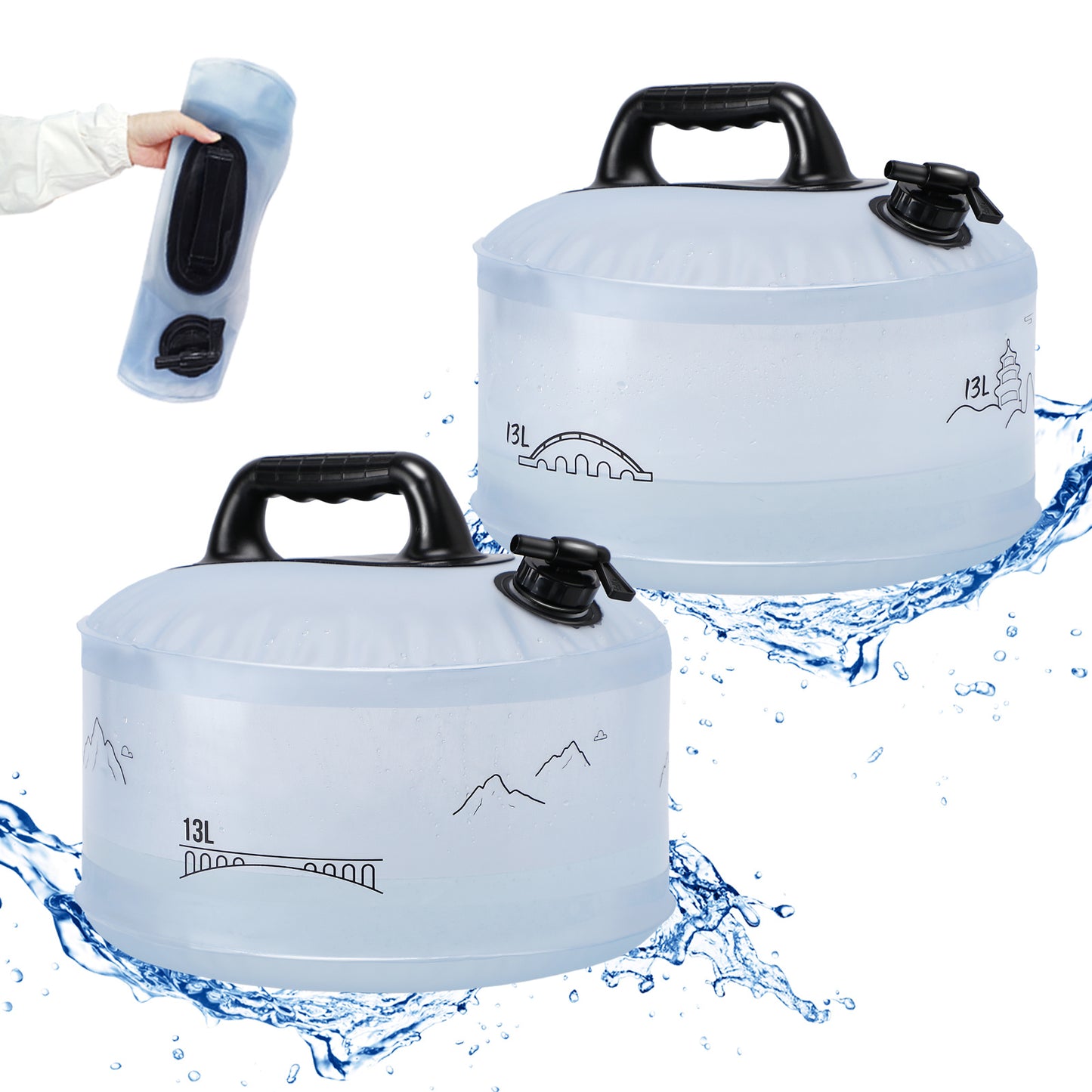 13L Camping Portable Water Bag Outdoor Hiking Travel Emergency Car Water Storage Equipment Home Living Water Tanks Foldable Water Container
