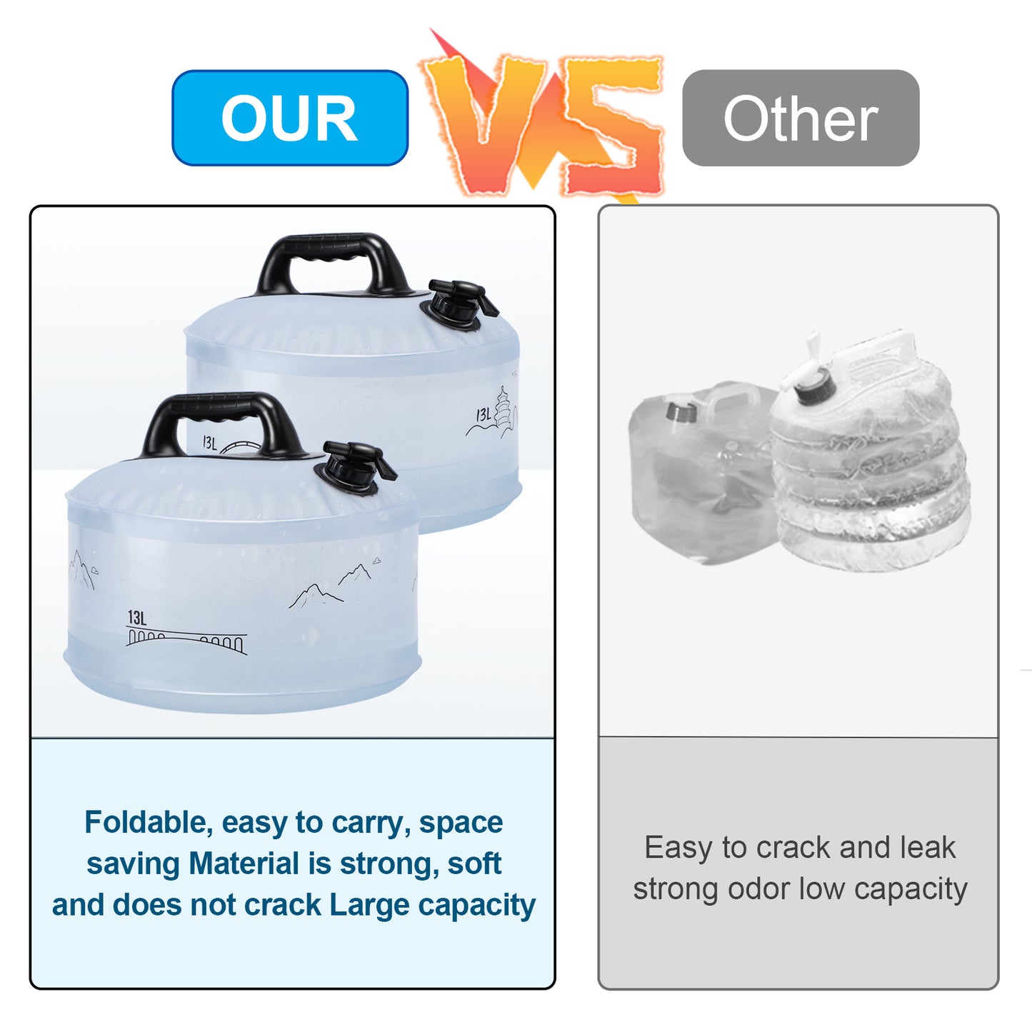 13L Camping Portable Water Bag Outdoor Hiking Travel Emergency Car Water Storage Equipment Home Living Water Tanks Foldable Water Container