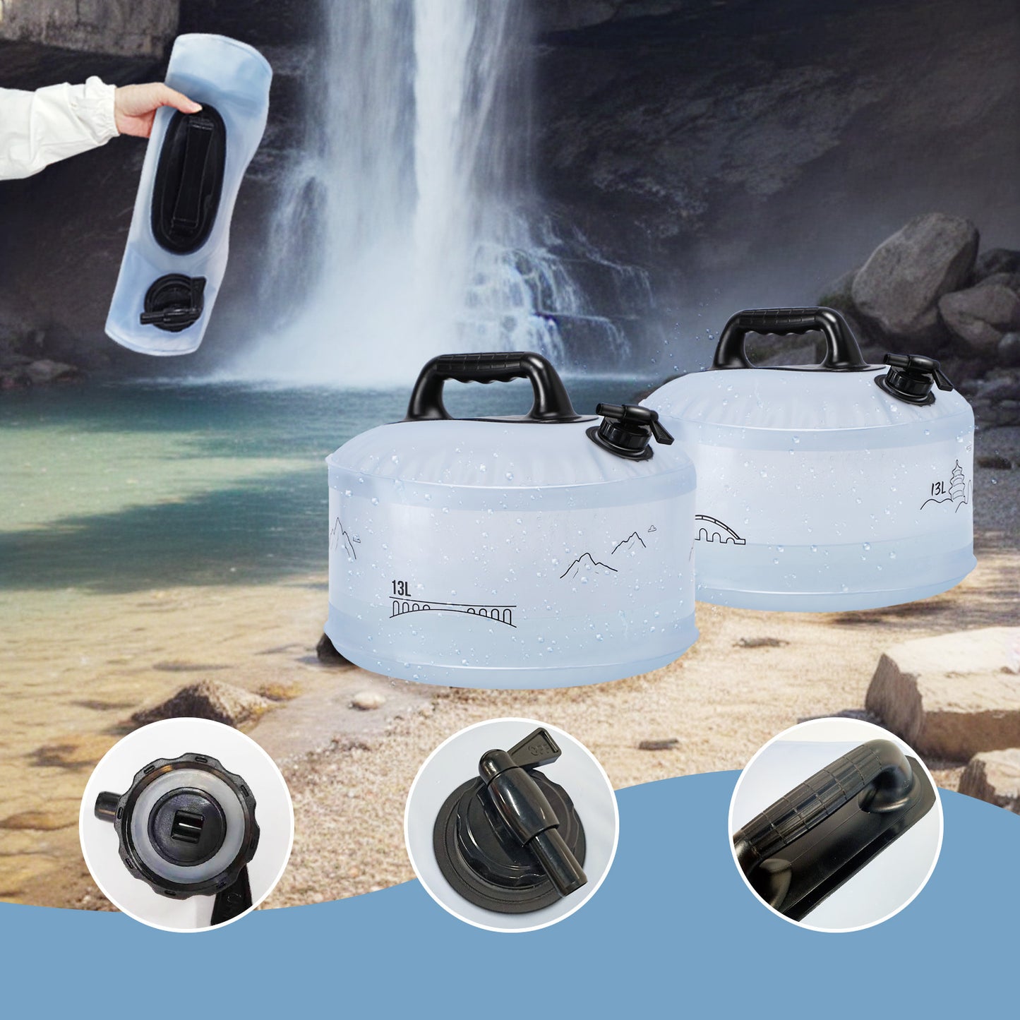 13L Camping Portable Water Bag Outdoor Hiking Travel Emergency Car Water Storage Equipment Home Living Water Tanks Foldable Water Container