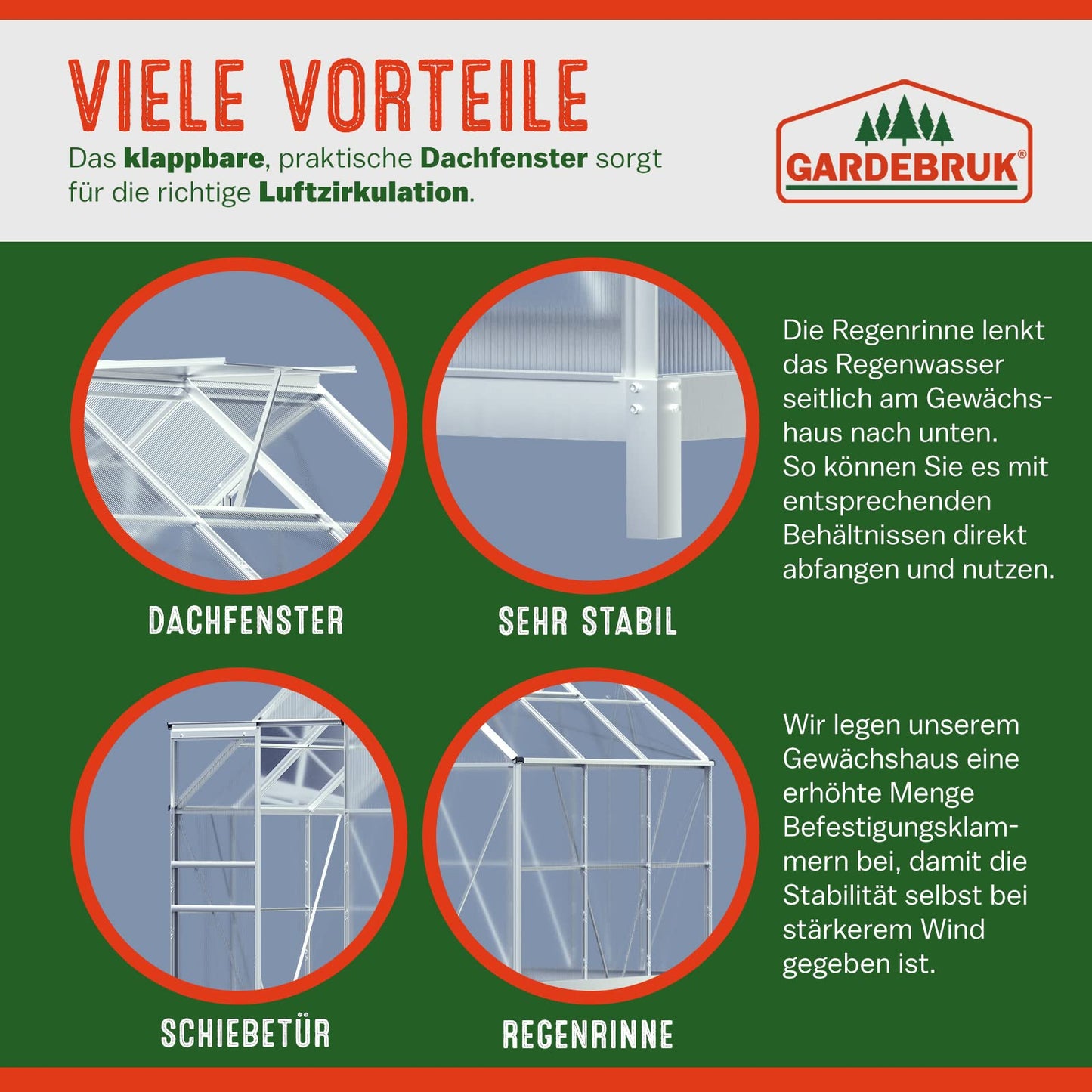 Gardebruk® Aluminium Gewächshaus 4,75m² mit Fundament 250x190cm inkl. 2 Dachfenster Treibhaus Garten Frühbeet Aufzucht 7,63m³