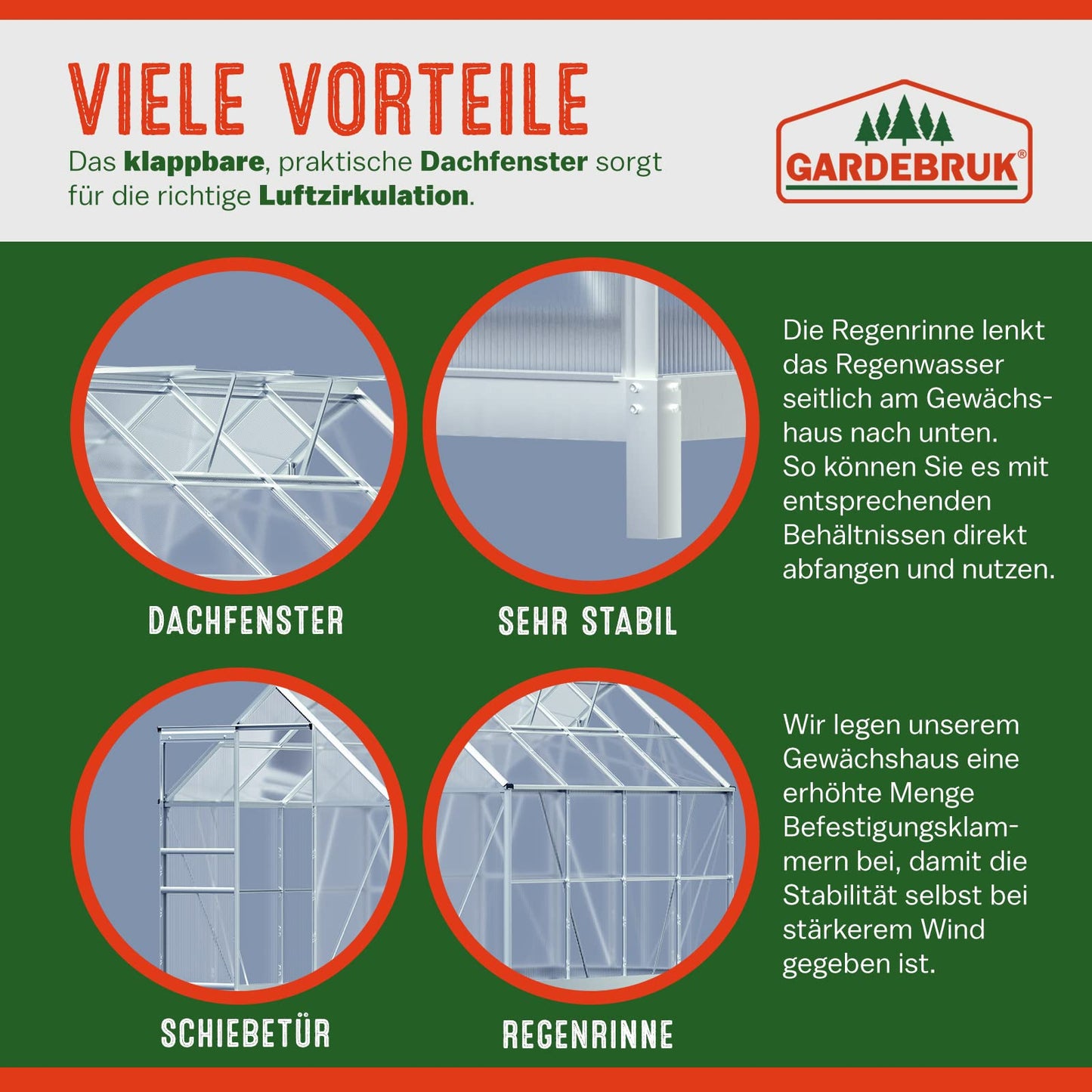Gardebruk® Aluminium Gewächshaus 4,75m² mit Fundament 250x190cm inkl. 2 Dachfenster Treibhaus Garten Frühbeet Aufzucht 7,63m³