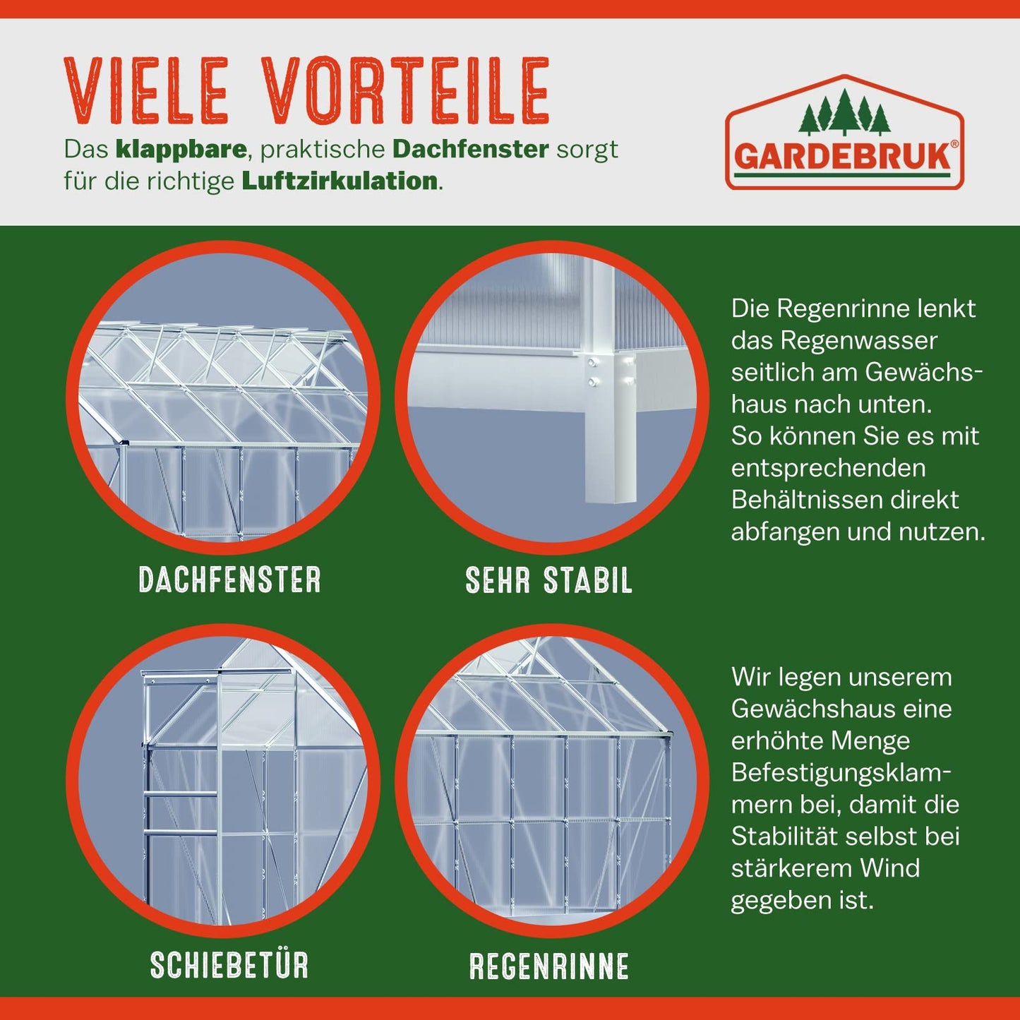 Gardebruk® Aluminium Gewächshaus 4,75m² mit Fundament 250x190cm inkl. 2 Dachfenster Treibhaus Garten Frühbeet Aufzucht 7,63m³