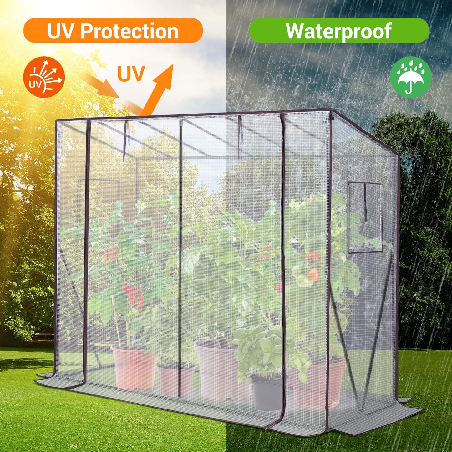 Ohuhu Tomaten Gewächshaus Foliengewächshaus mit PE-Abdeckung und Fernster, Begehbarer Gewächshaus Stabil 200x77x170 cm Gewächshaus Klein Winterfest Tomatenhaus für Optimales Pflanzenwachstum