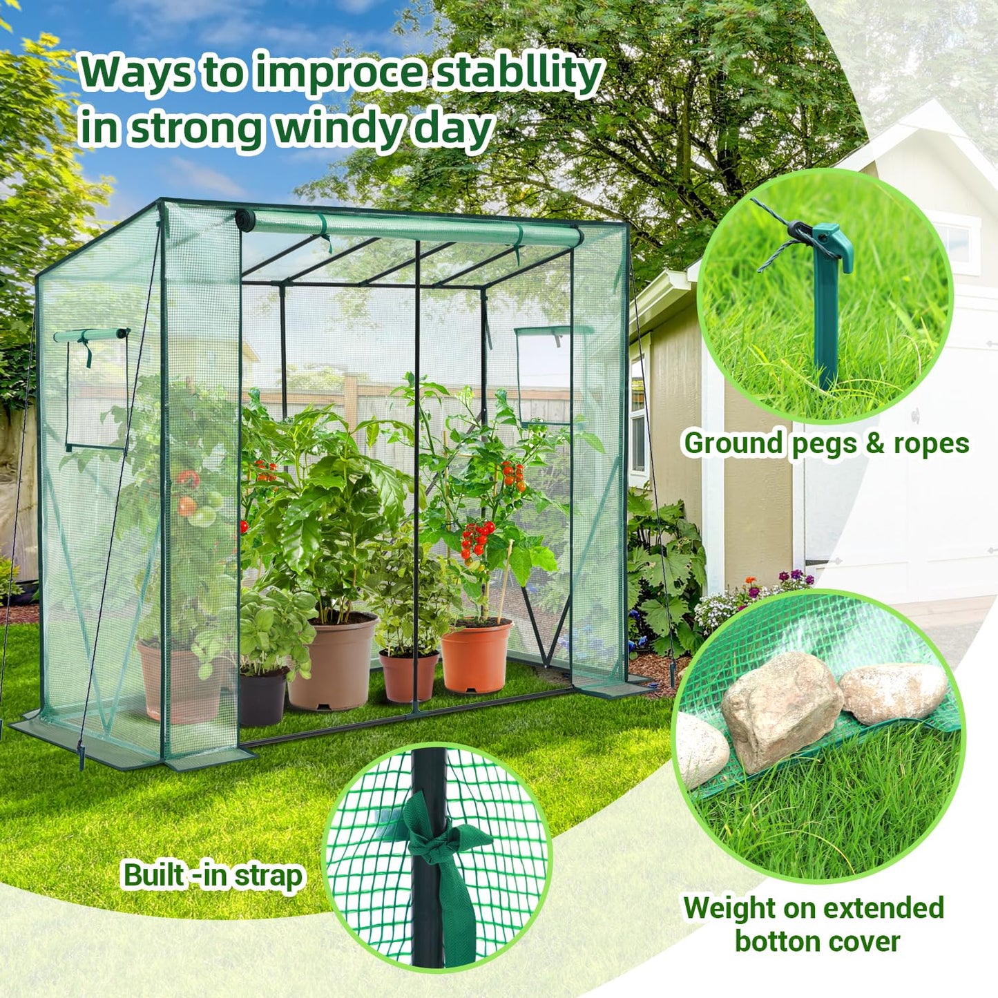 Ohuhu Tomaten Gewächshaus Foliengewächshaus mit PE-Abdeckung und Fernster, Begehbarer Gewächshaus Stabil 200x77x170 cm Gewächshaus Klein Winterfest Tomatenhaus für Optimales Pflanzenwachstum