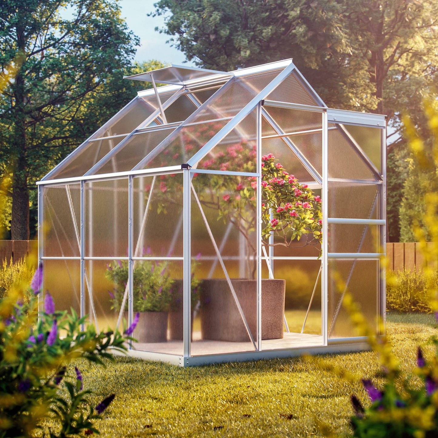 Gardebruk® Aluminium Gewächshaus 4,75m² mit Fundament 250x190cm inkl. 2 Dachfenster Treibhaus Garten Frühbeet Aufzucht 7,63m³