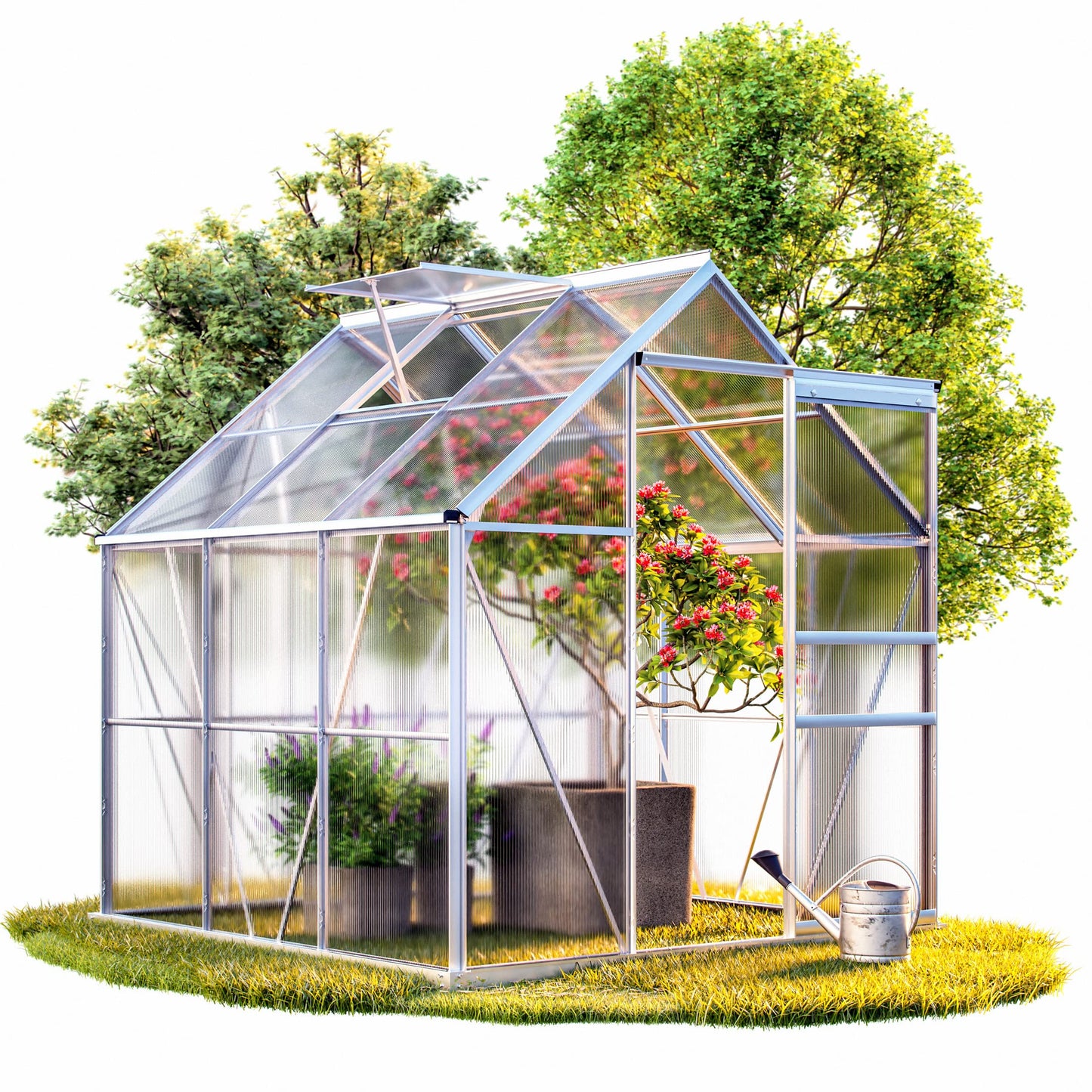Gardebruk® Aluminium Gewächshaus 4,75m² mit Fundament 250x190cm inkl. 2 Dachfenster Treibhaus Garten Frühbeet Aufzucht 7,63m³