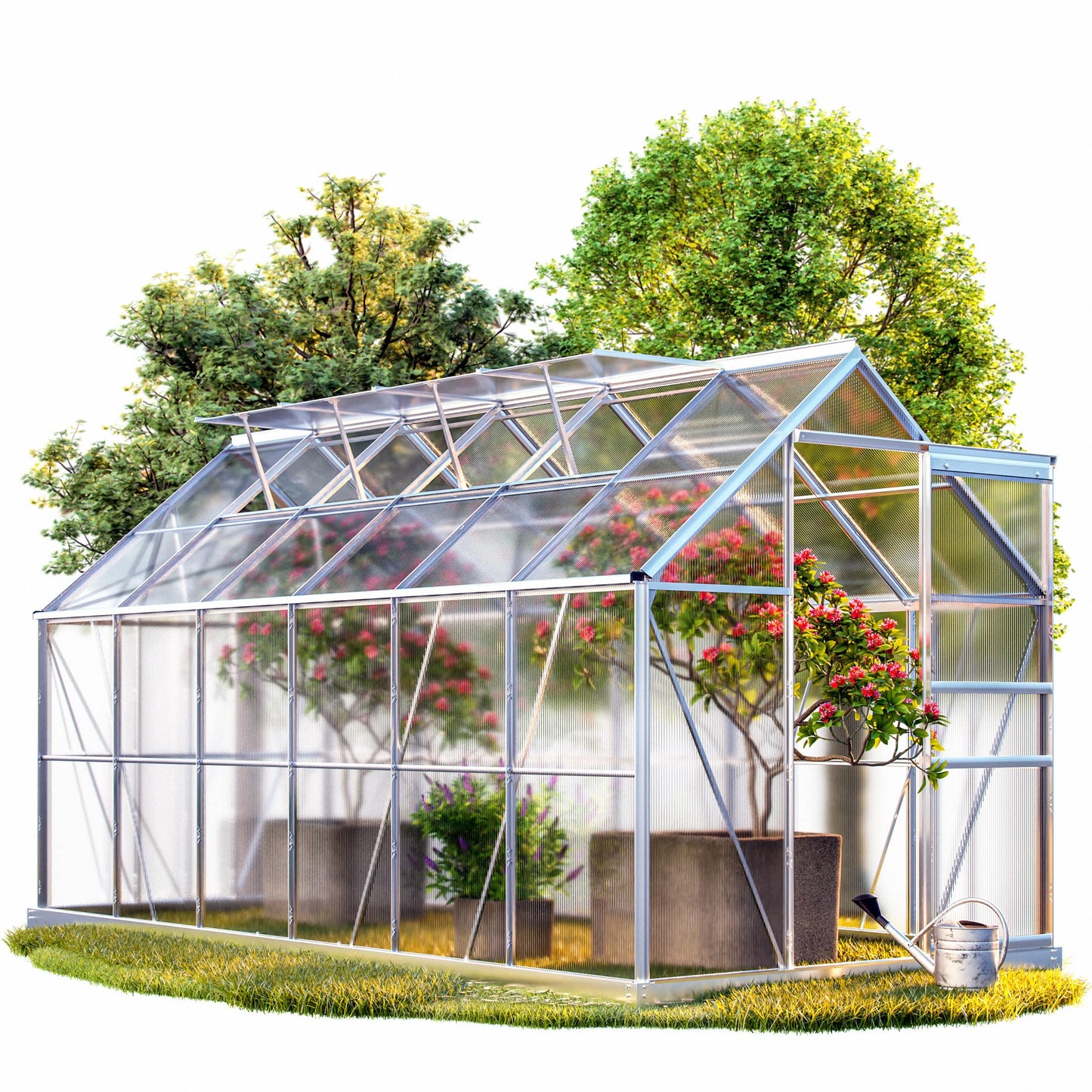 Gardebruk® Aluminium Gewächshaus 4,75m² mit Fundament 250x190cm inkl. 2 Dachfenster Treibhaus Garten Frühbeet Aufzucht 7,63m³