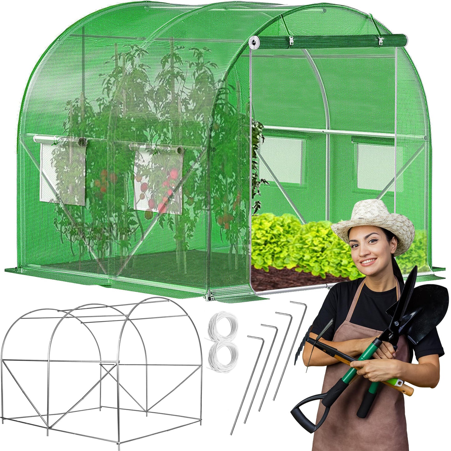 Gewächshaus klein - Foliengewächshaus winterfest mit stabiler Folie für Gewächshaus & Tomatenhaus -Treibhaus & Folientunnel Gewächshaus für Balkon, Garten, Anzucht & Pflanzenzucht - 200 x 300 x 200 cm