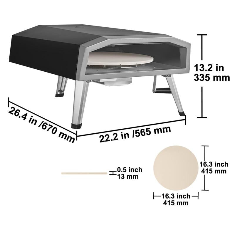 VEVOR Outdoor Pizza Oven, 16-Inch, Gas Fired Pizza Maker, Portable outside Stainless Steel Pizza Grill with 360° Rotatable Pizza Stone, Waterproof Cover, Peel, IR Thermometer, Gas Burner