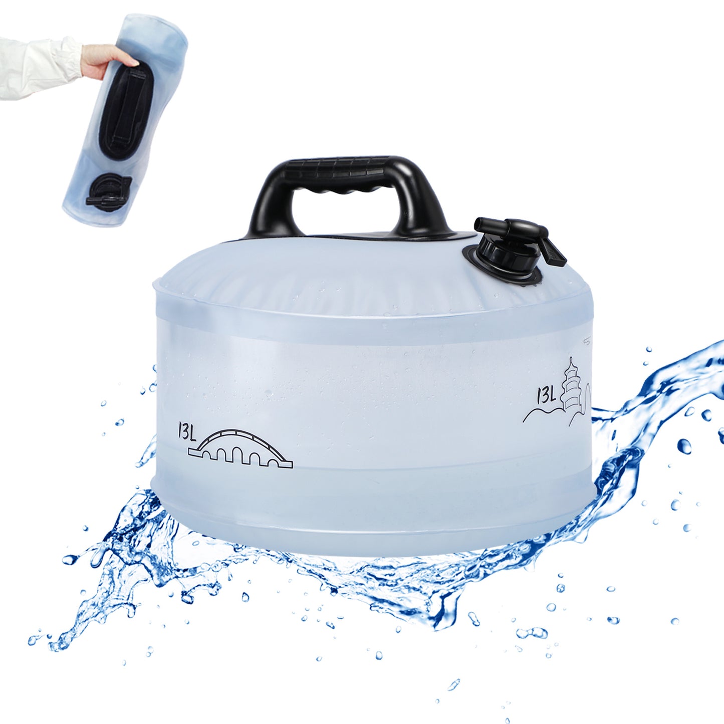 13L Camping Portable Water Bag Outdoor Hiking Travel Emergency Car Water Storage Equipment Home Living Water Tanks Foldable Water Container