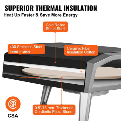 VEVOR Outdoor Pizza Oven, 16-Inch, Gas Fired Pizza Maker, Portable outside Stainless Steel Pizza Grill with 360° Rotatable Pizza Stone, Waterproof Cover, Peel, IR Thermometer, Gas Burner