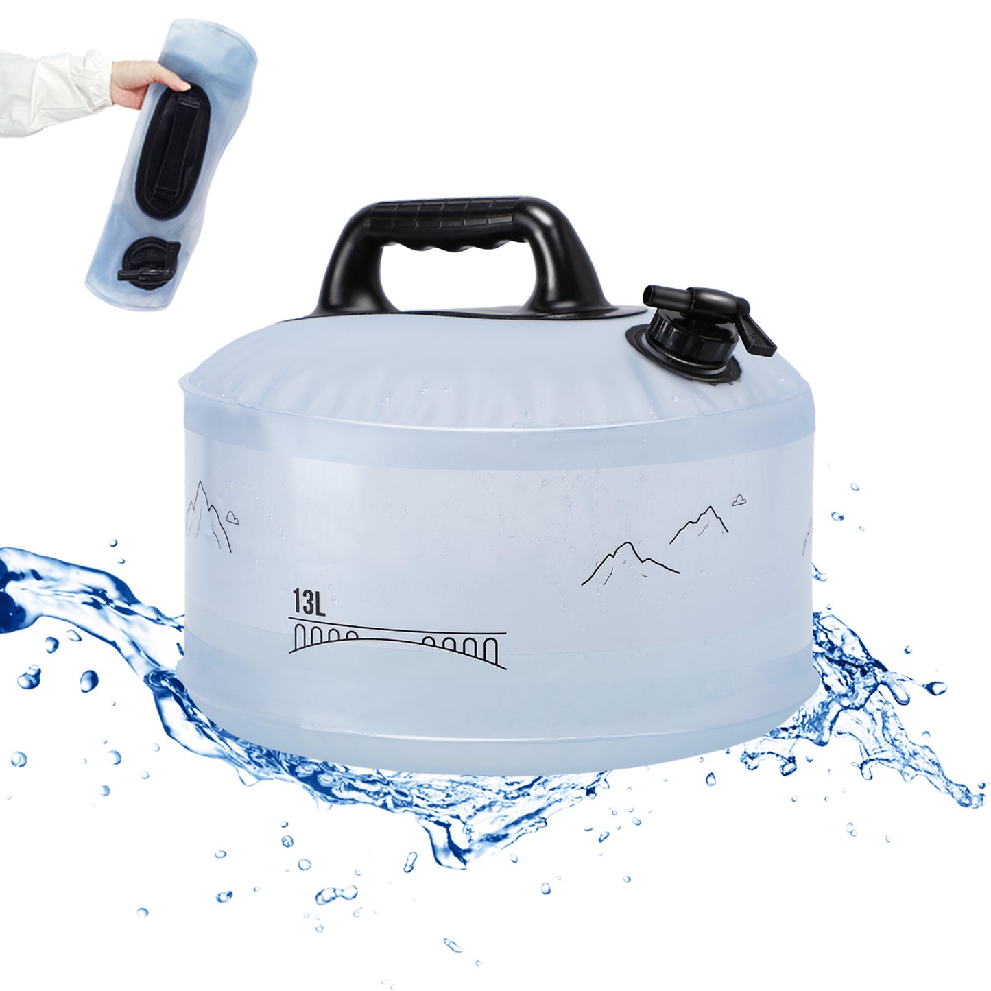 13L Camping Portable Water Bag Outdoor Hiking Travel Emergency Car Water Storage Equipment Home Living Water Tanks Foldable Water Container