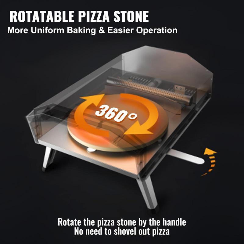 VEVOR Outdoor Pizza Oven, 16-Inch, Gas Fired Pizza Maker, Portable outside Stainless Steel Pizza Grill with 360° Rotatable Pizza Stone, Waterproof Cover, Peel, IR Thermometer, Gas Burner