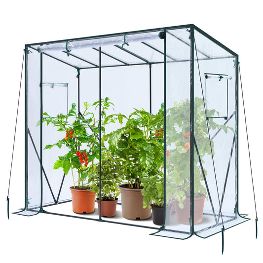 Ohuhu Tomaten Gewächshaus Foliengewächshaus mit PE-Abdeckung und Fernster, Begehbarer Gewächshaus Stabil 200x77x170 cm Gewächshaus Klein Winterfest Tomatenhaus für Optimales Pflanzenwachstum