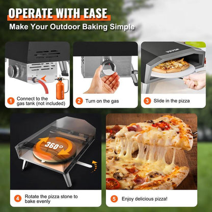 VEVOR Outdoor Pizza Oven, 16-Inch, Gas Fired Pizza Maker, Portable outside Stainless Steel Pizza Grill with 360° Rotatable Pizza Stone, Waterproof Cover, Peel, IR Thermometer, Gas Burner