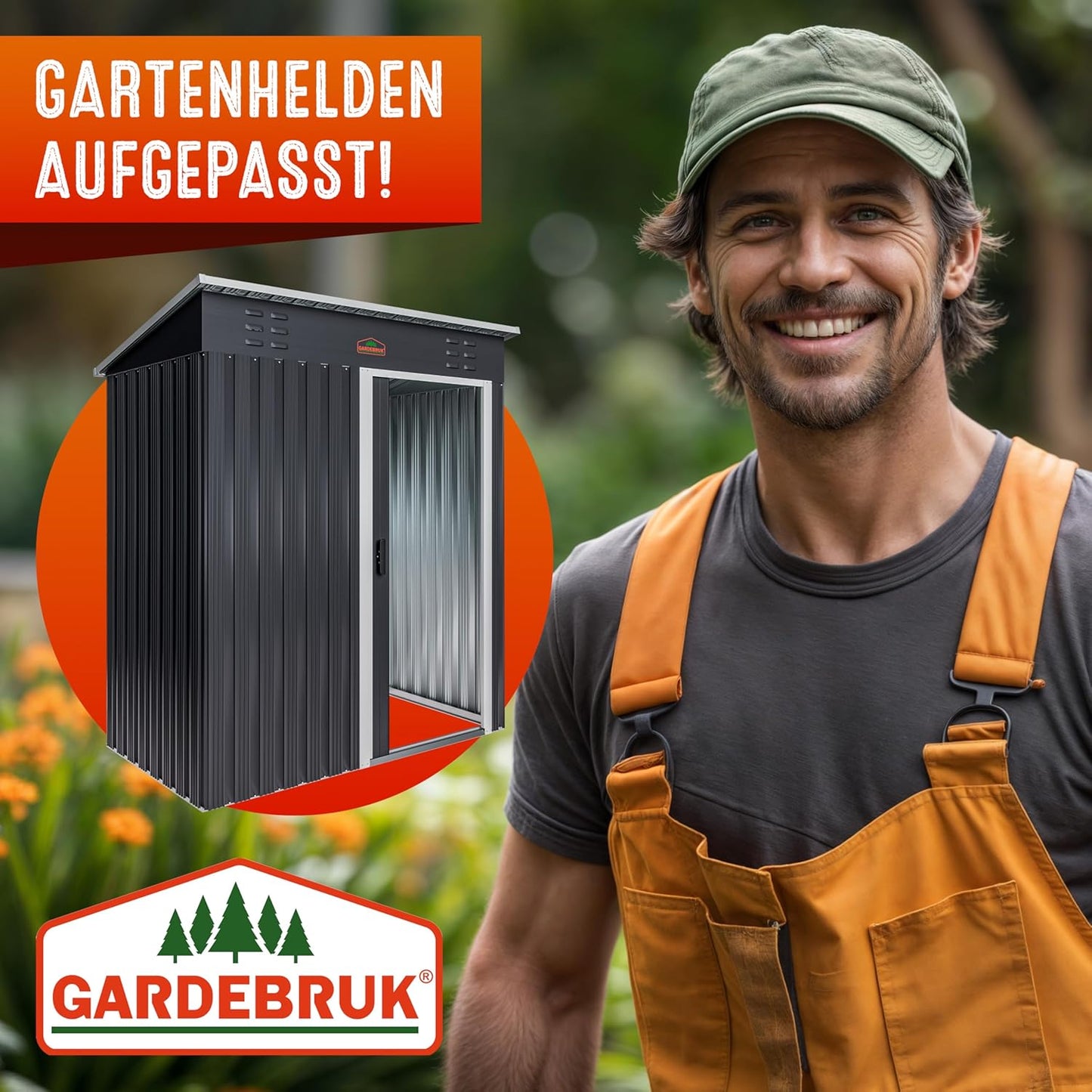 GARDEBRUK® Geräteschuppen 185x165x90cm 1,5m² Schiebetür 20kg Halter Handschuhe Belüftung rostfreies Metall Pultdach Anthrazit Gerätehaus Gartenhaus