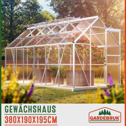 Gardebruk® Aluminium Gewächshaus 4,75m² mit Fundament 250x190cm inkl. 2 Dachfenster Treibhaus Garten Frühbeet Aufzucht 7,63m³