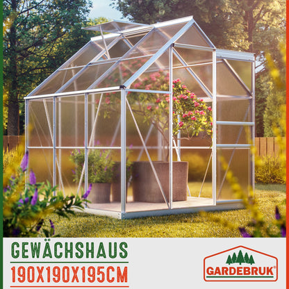 Gardebruk® Aluminium Gewächshaus 4,75m² mit Fundament 250x190cm inkl. 2 Dachfenster Treibhaus Garten Frühbeet Aufzucht 7,63m³