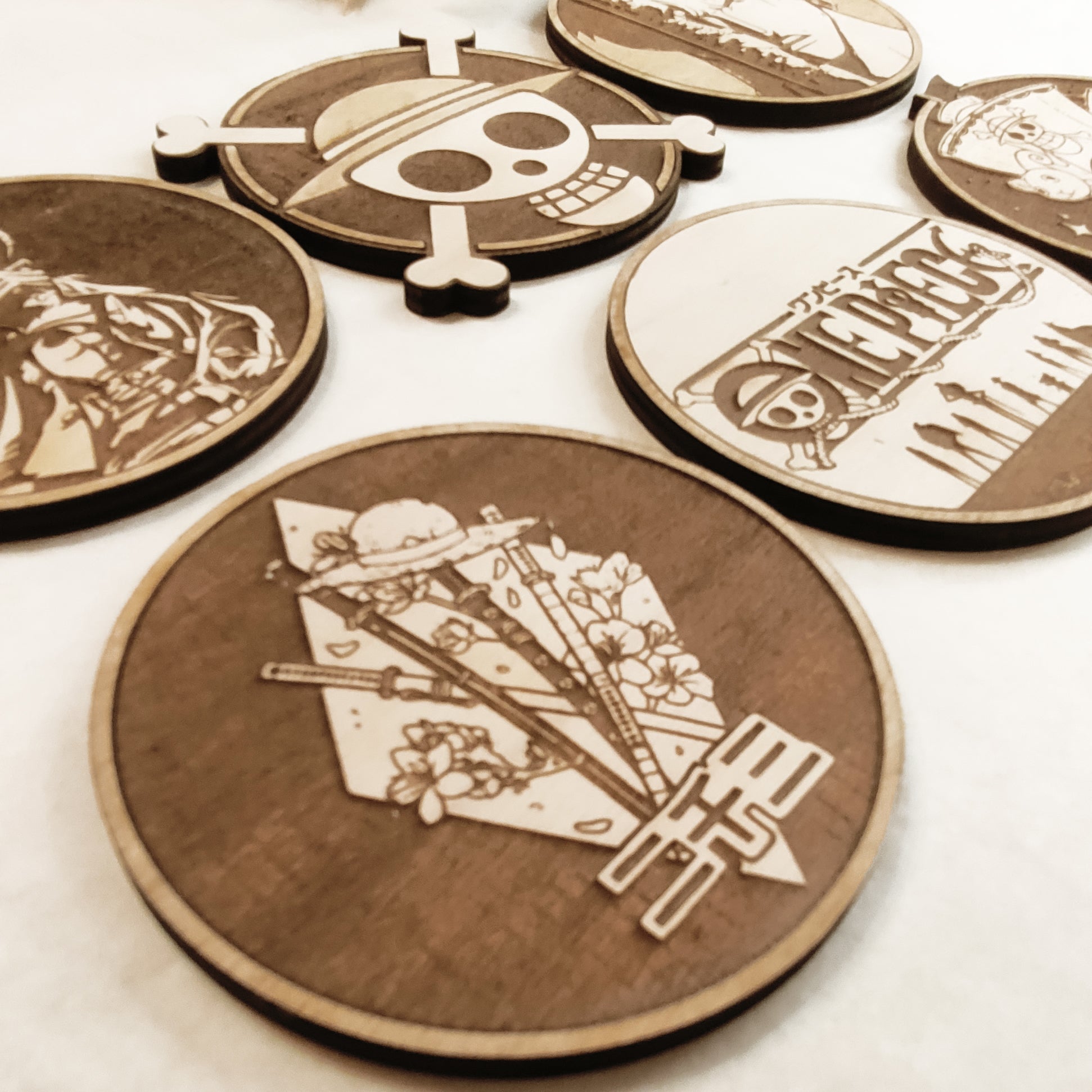 Set of 6 One Piece Wooden Coasters - Handmade Gift - Housewarming - Wood Kitchenware-1