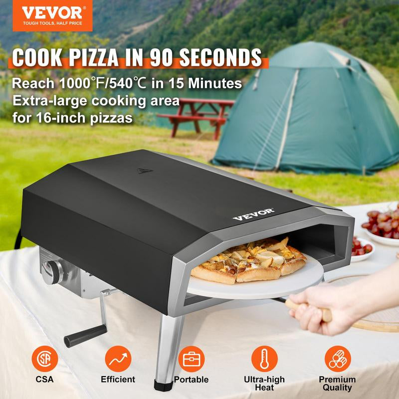 VEVOR Outdoor Pizza Oven, 16-Inch, Gas Fired Pizza Maker, Portable outside Stainless Steel Pizza Grill with 360° Rotatable Pizza Stone, Waterproof Cover, Peel, IR Thermometer, Gas Burner